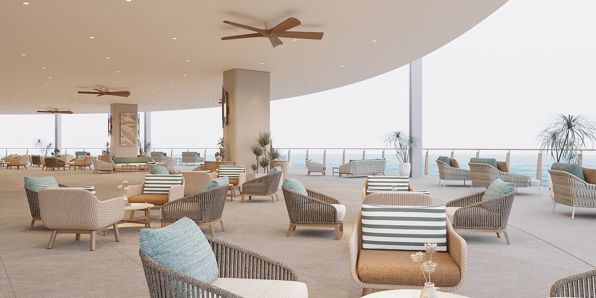 a room with chairs and a ceiling fan