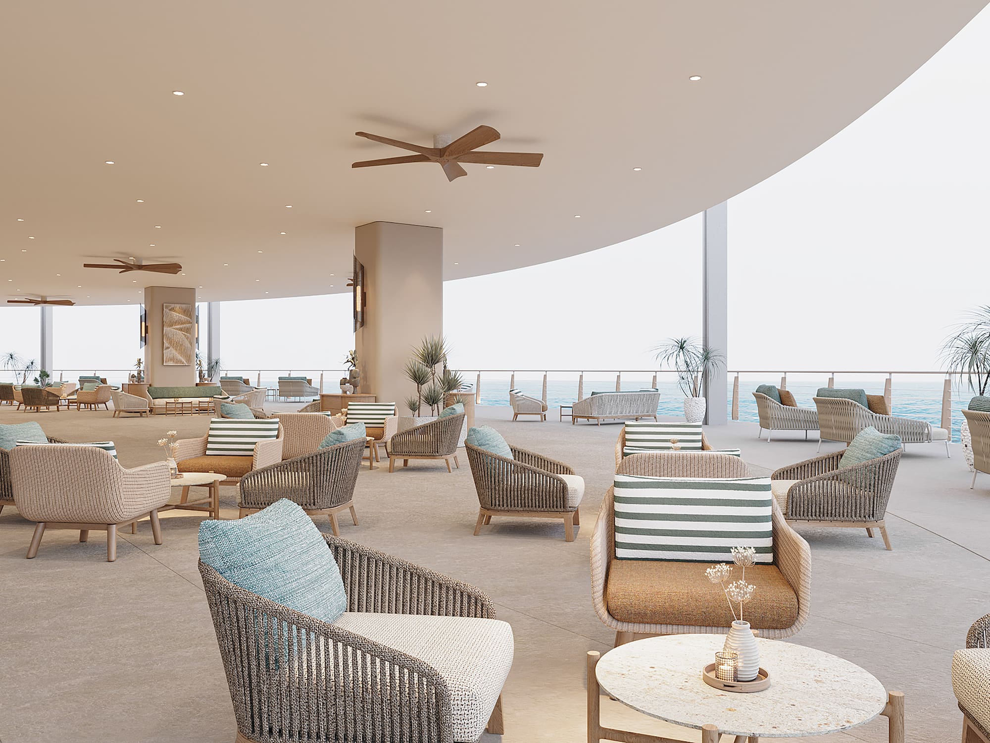 a room with chairs and a ceiling fan