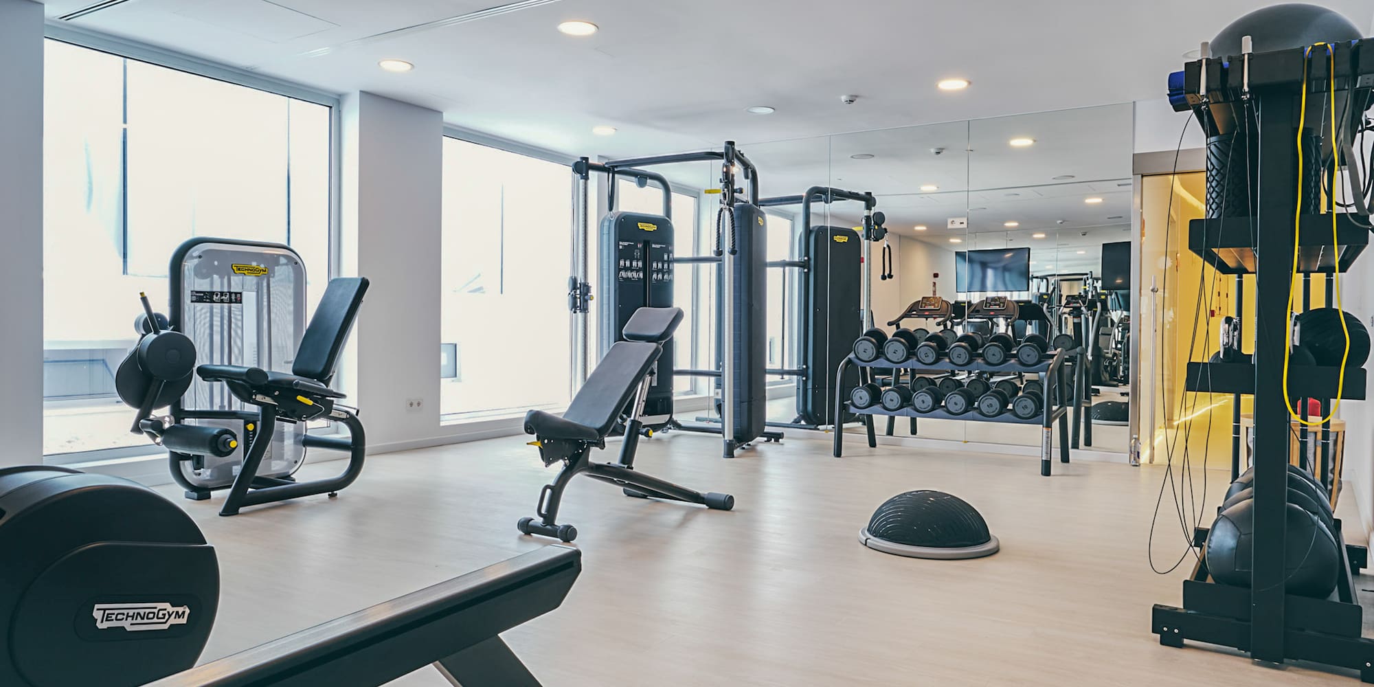 a gym with exercise equipment