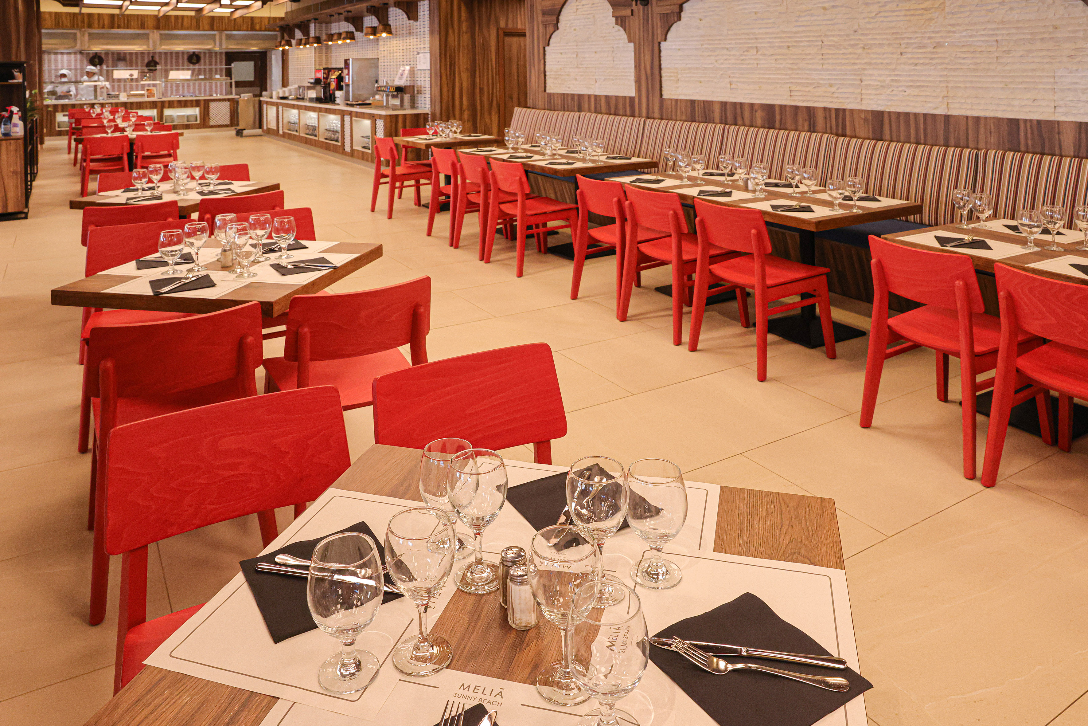 a room with tables and chairs