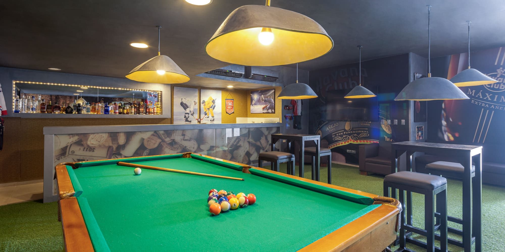 a pool table with balls on it