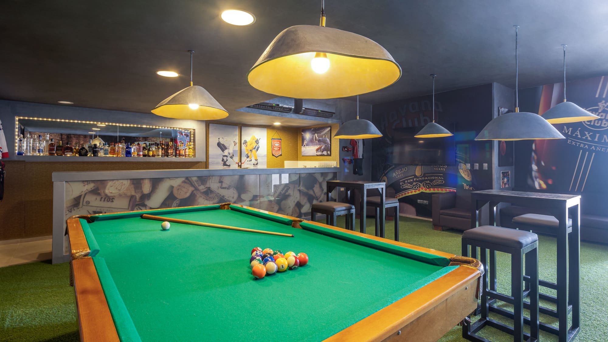 a pool table with balls on it