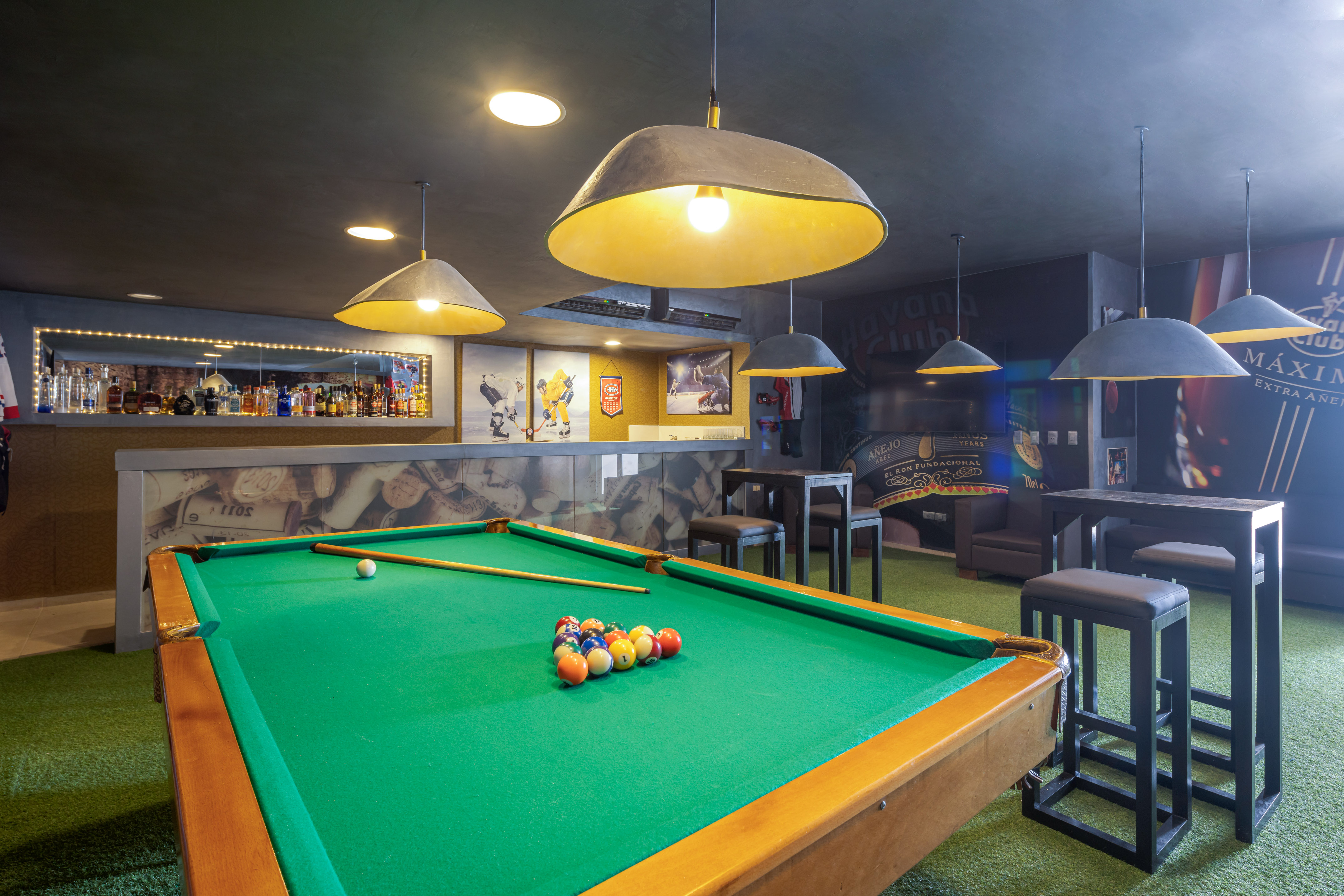 a pool table with balls on it