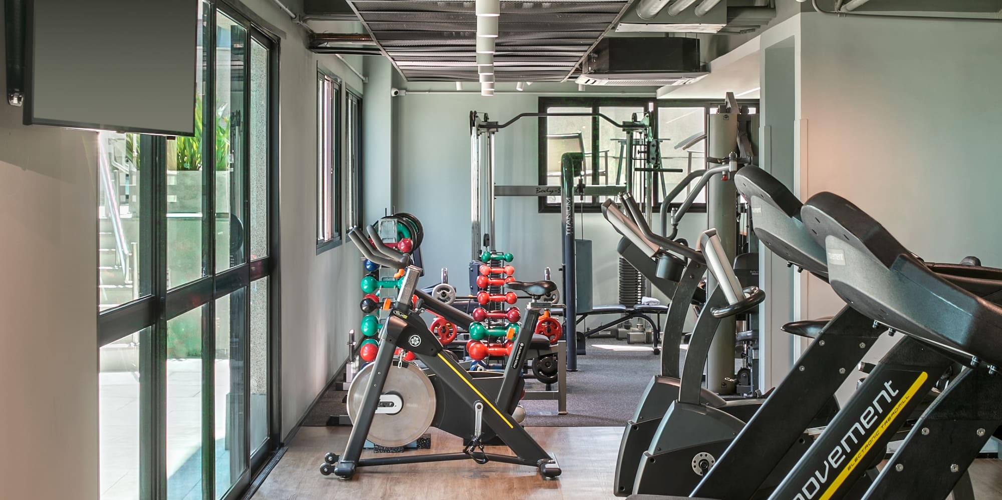 a room with exercise equipment