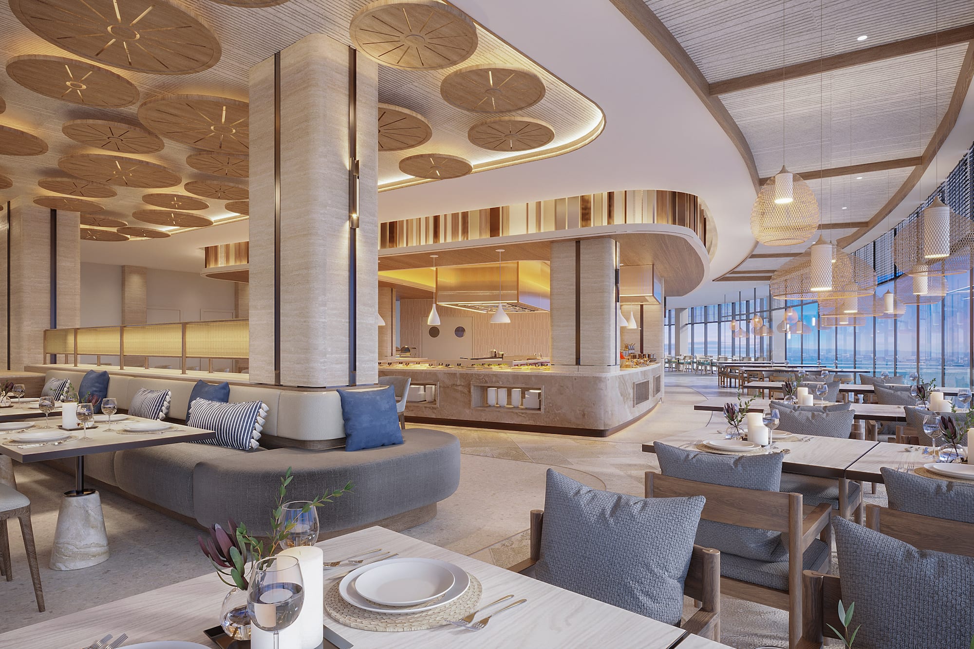 a restaurant with tables and chairs
