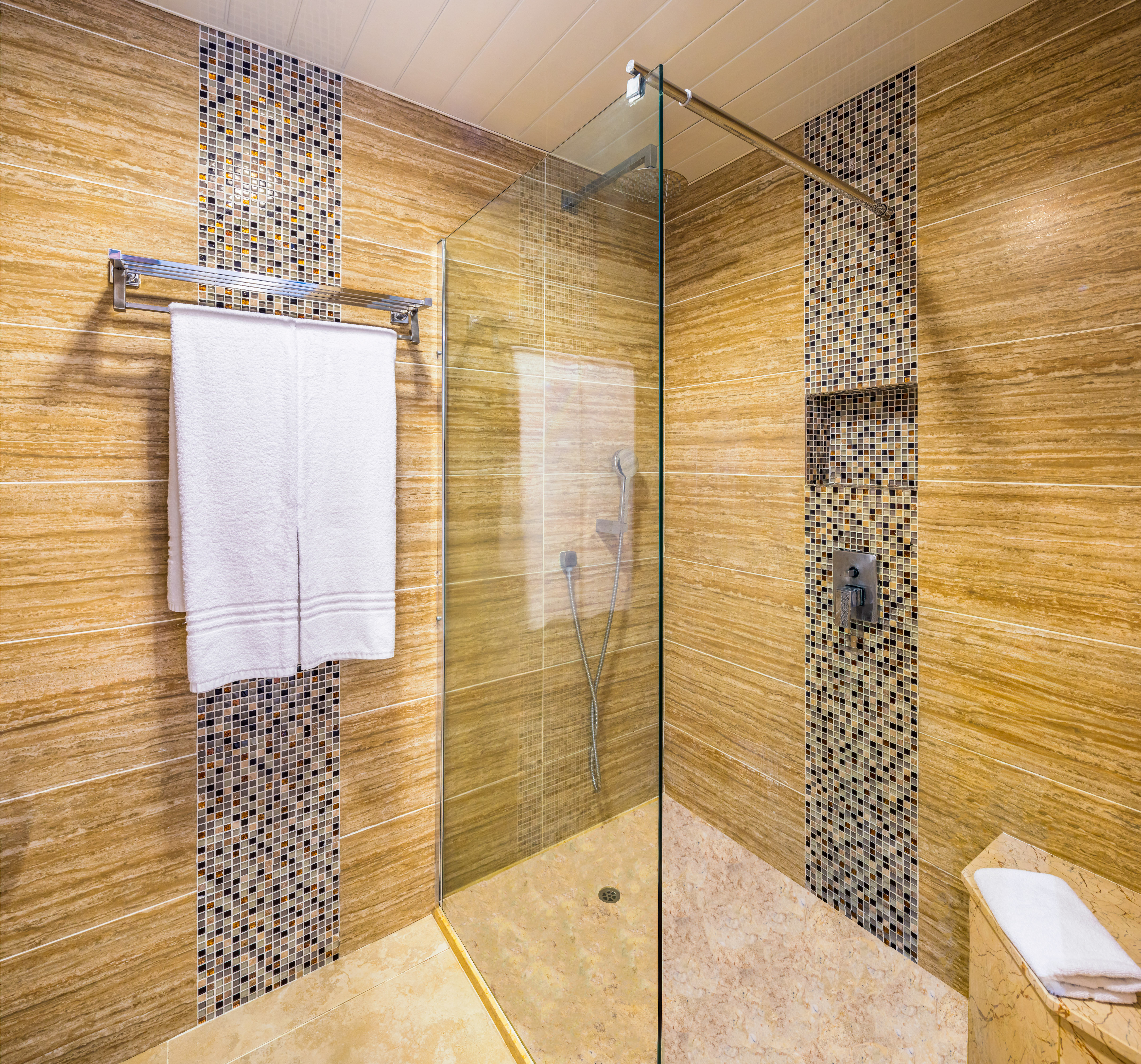 a shower with a glass door