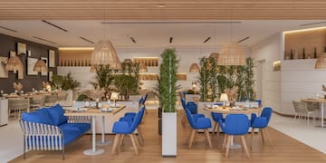 a room with tables and chairs