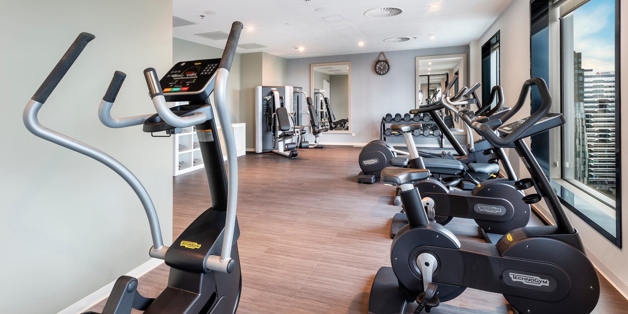 a room with exercise bikes