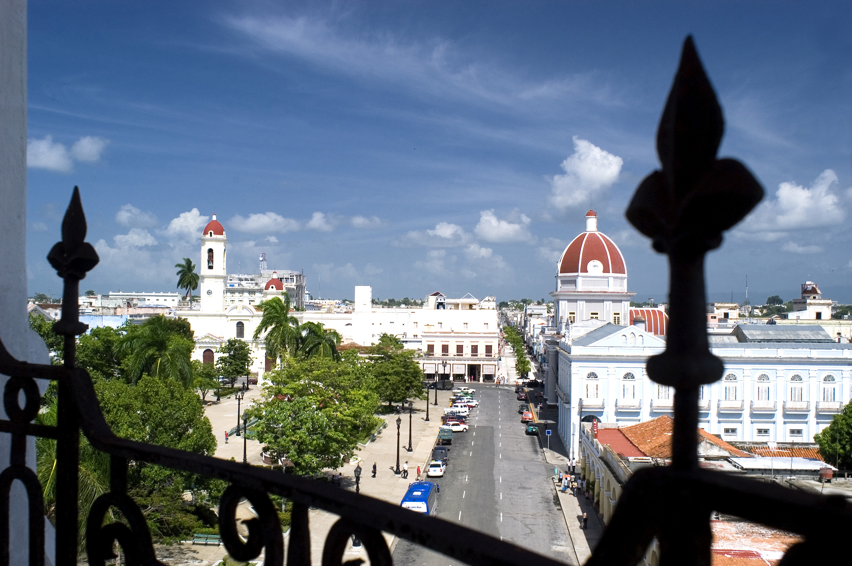 a view of a city from a balcony