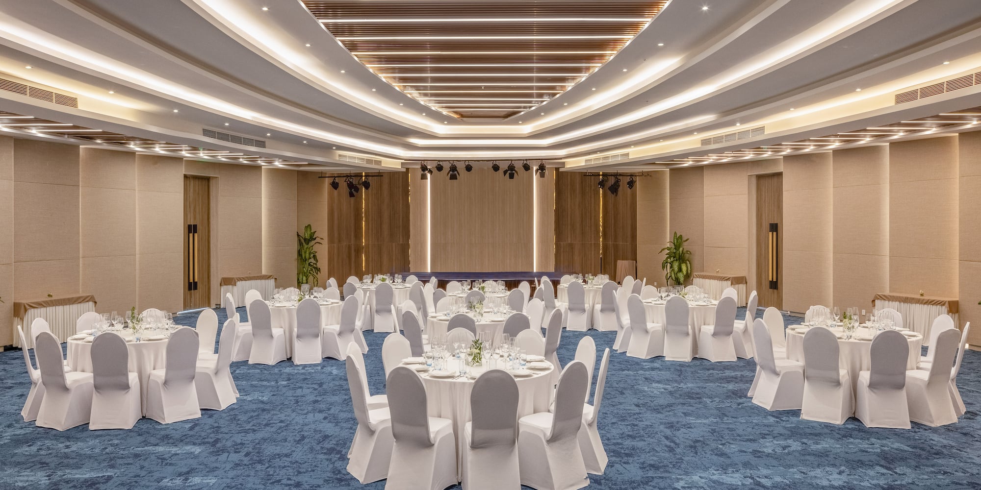 a room with tables and chairs