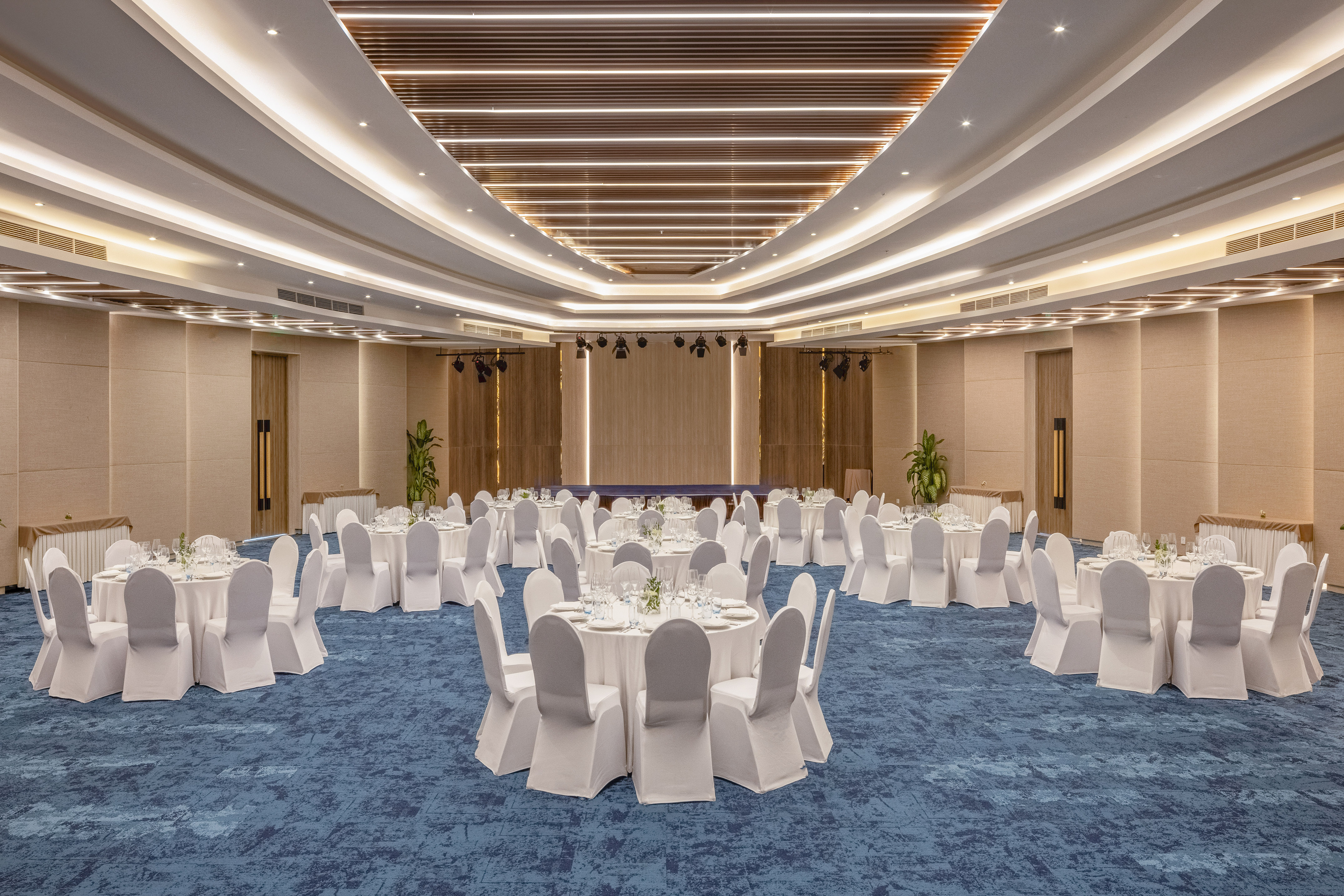 a room with tables and chairs