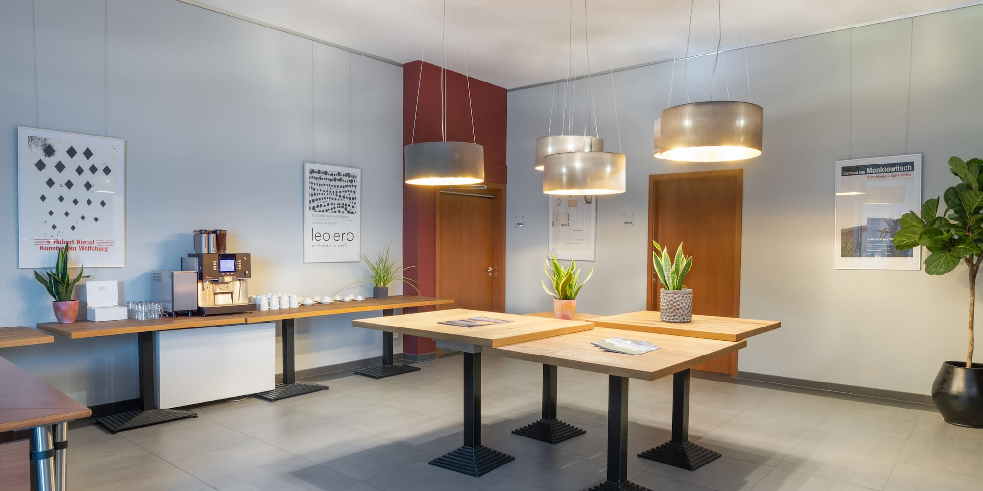 a room with tables and chairs