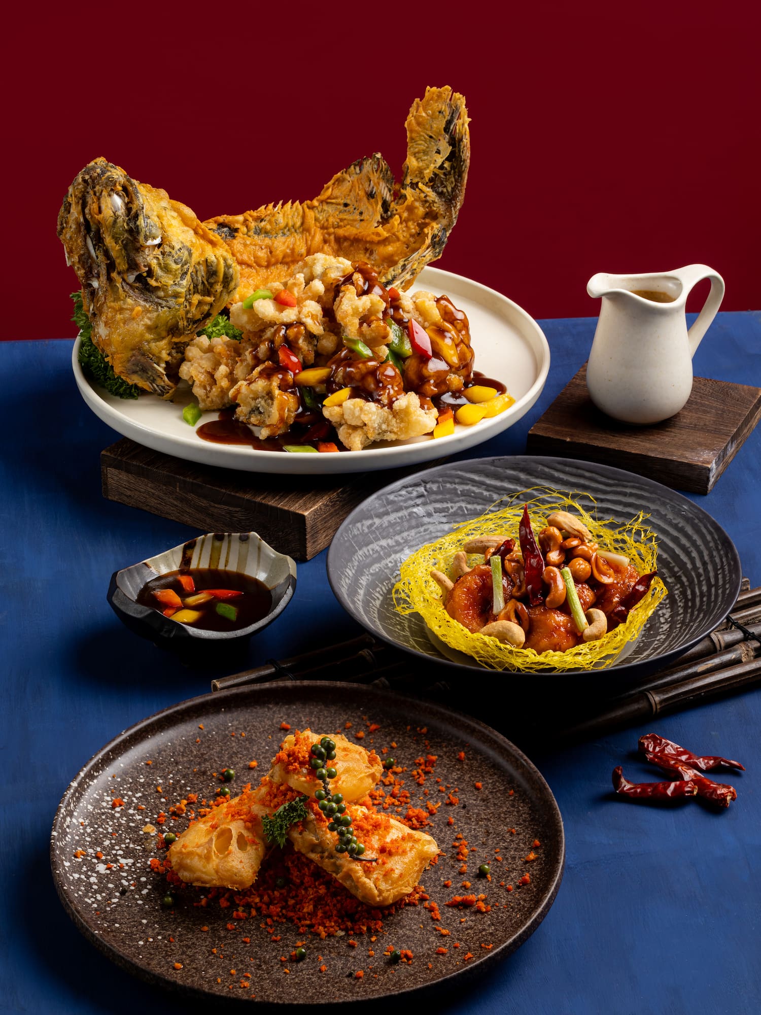 a table with plates of food