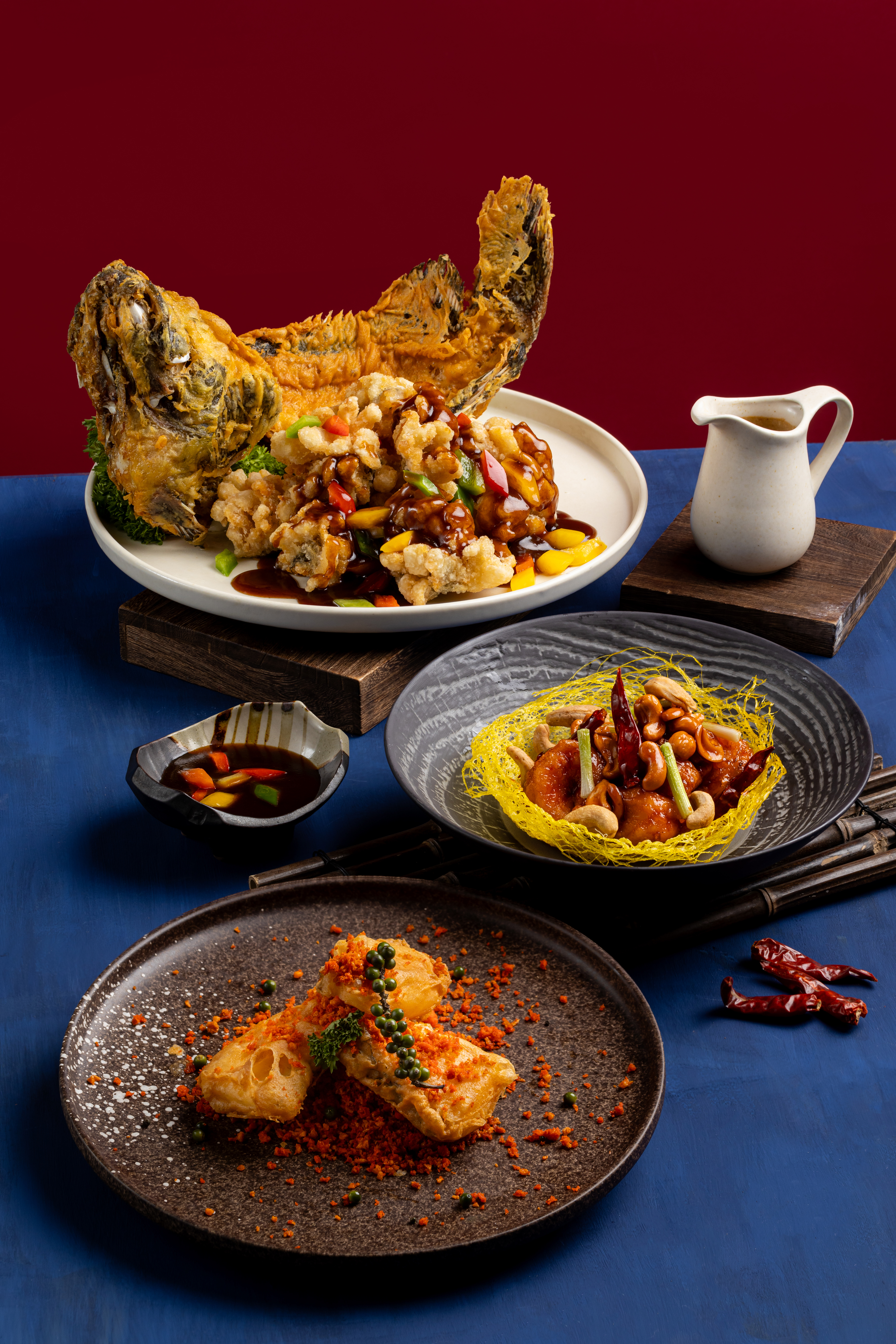 a table with plates of food