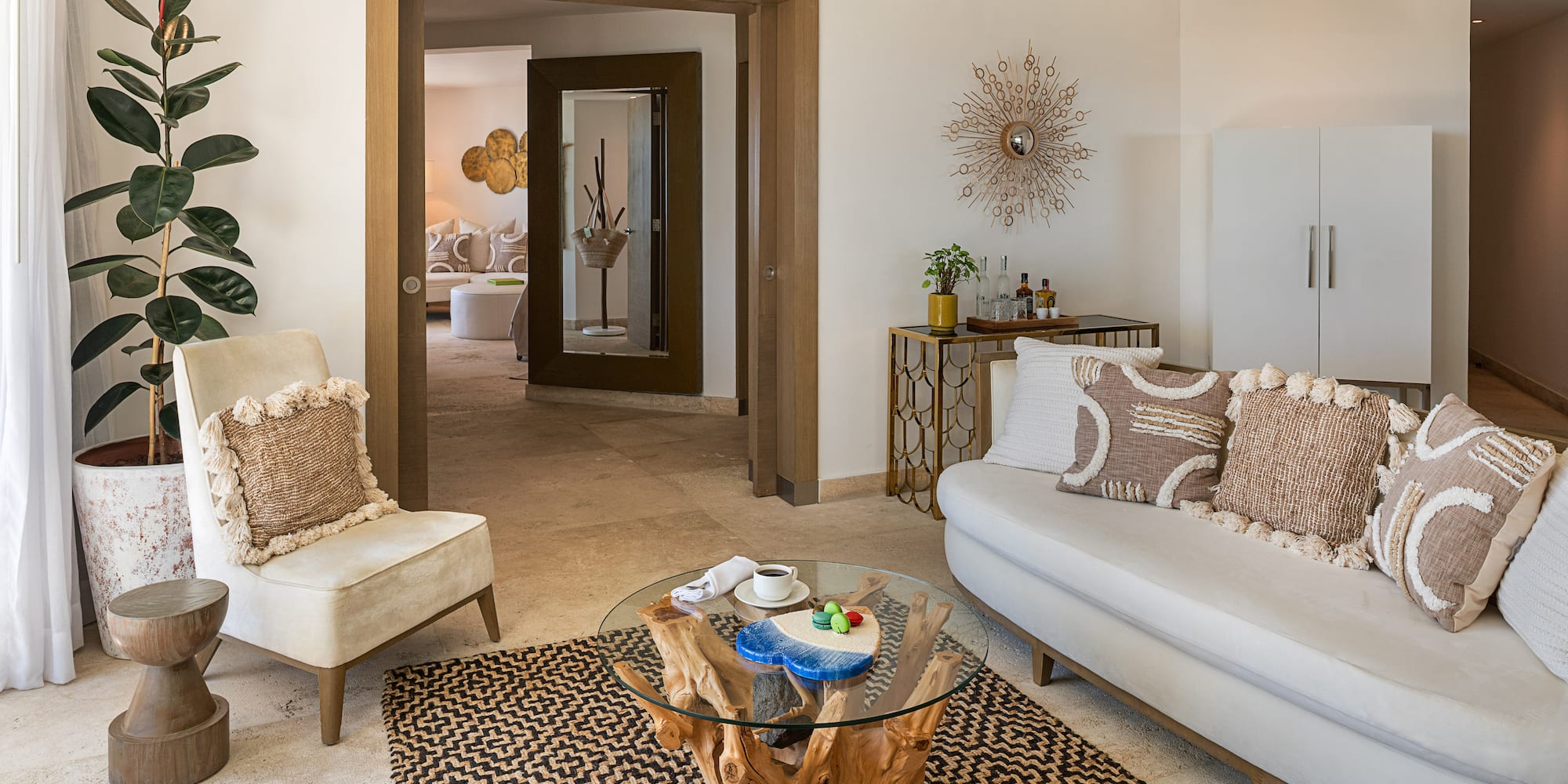 a living room with a couch and a coffee table