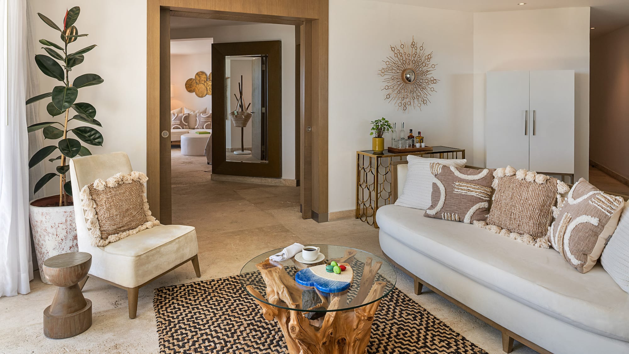 a living room with a couch and a coffee table