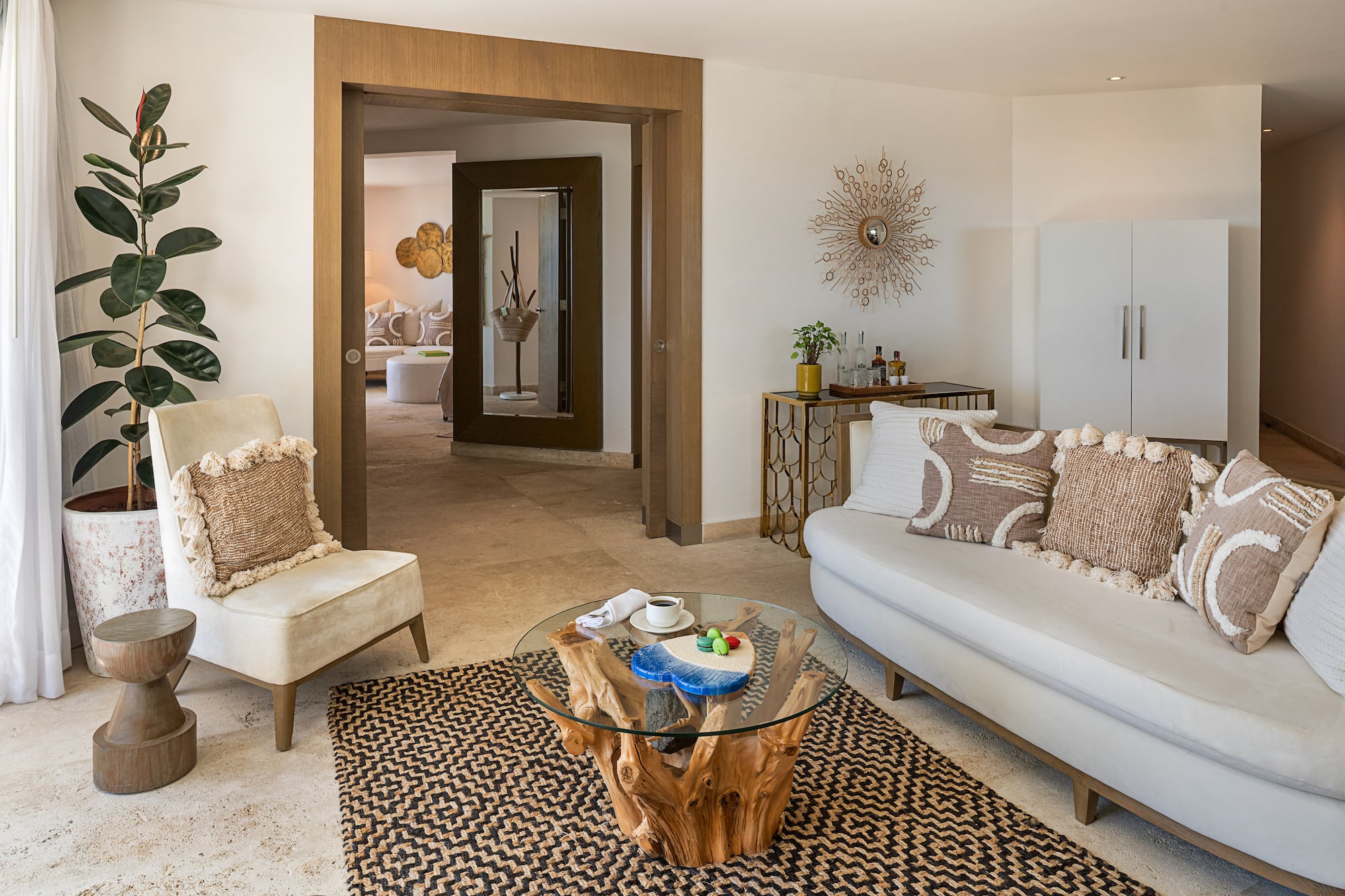 a living room with a couch and a coffee table