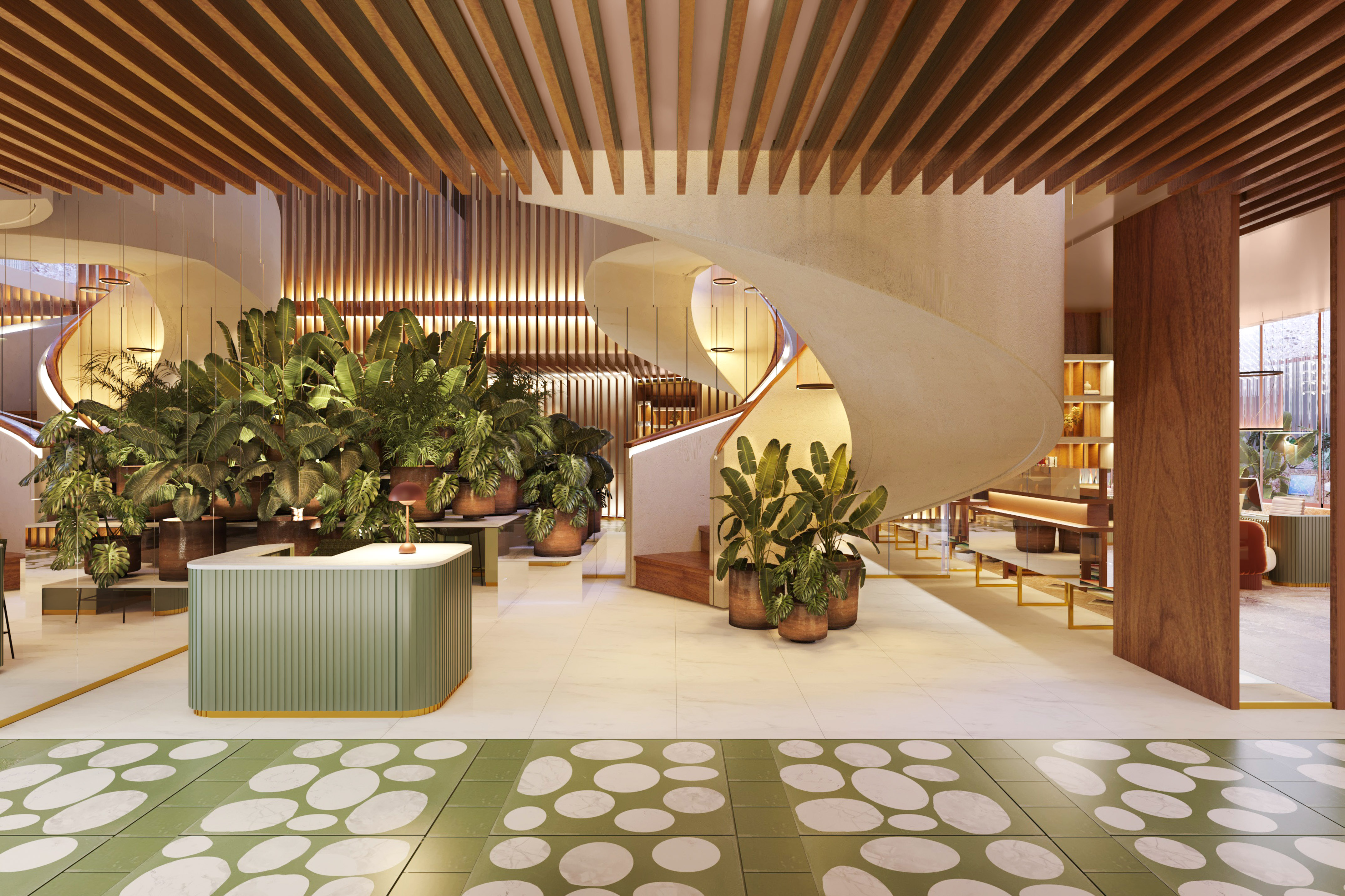 a spiral staircase in a building